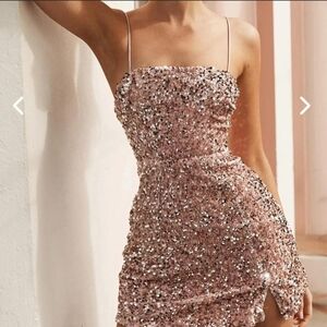 Selfie Leslie Sparkly Rose Gold Pink Sequin Mini Dress